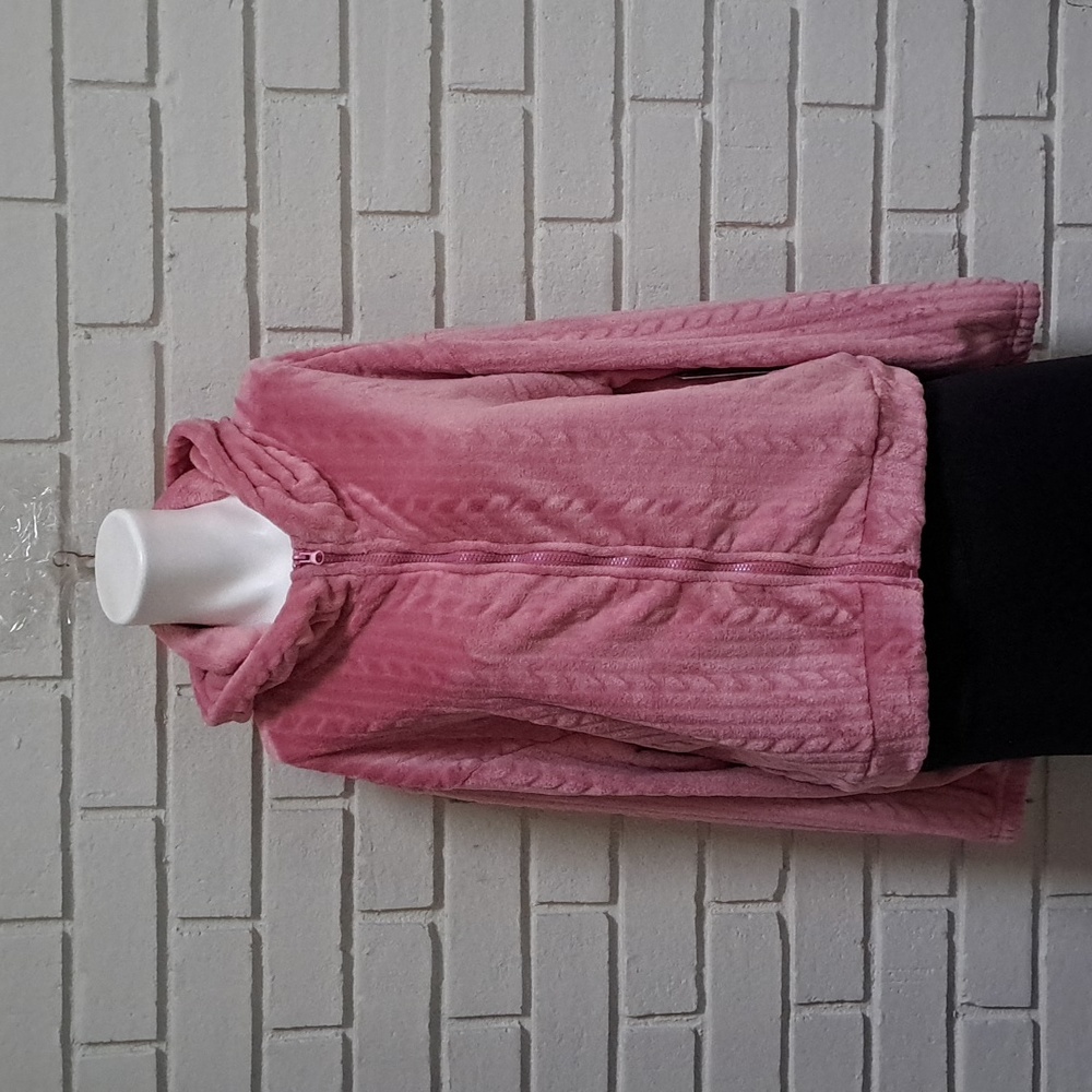 Fit Collective Pink Fuzzy Zip Up Hooded Jacket. Size Large NWT